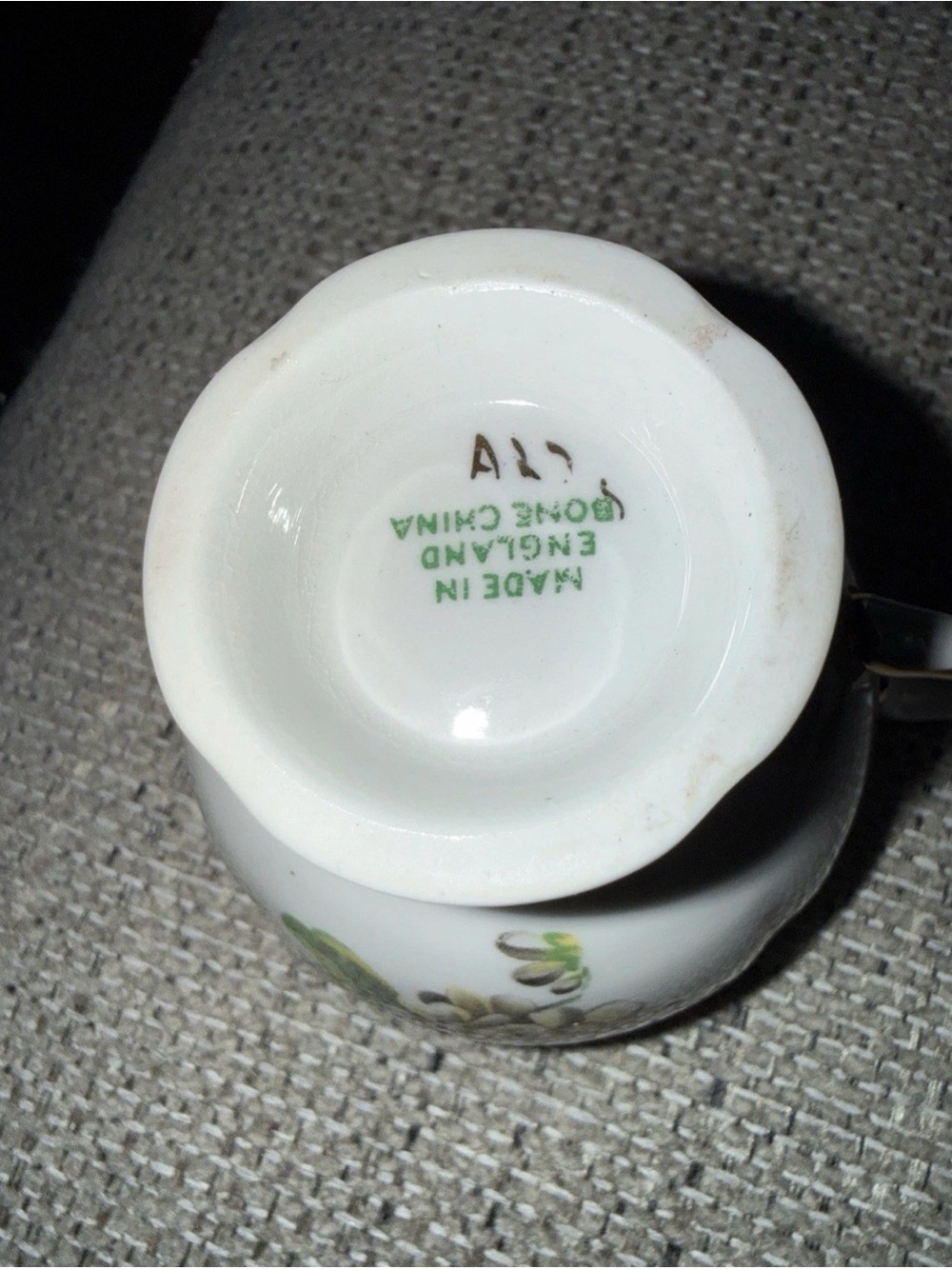 Made in England Bone China Creamer with Green Floral Motif